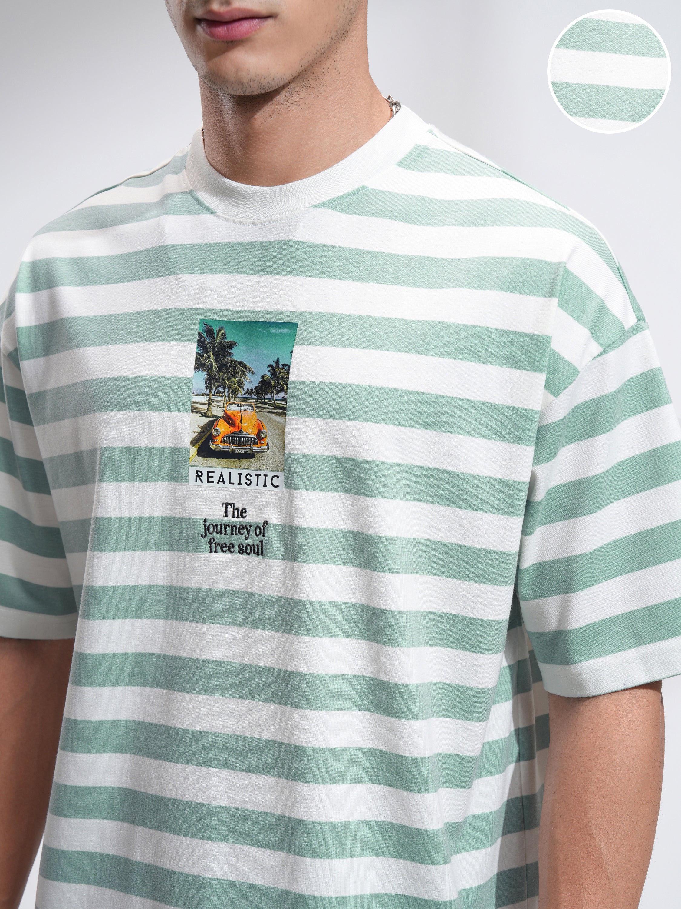 Highlander Men Sea Green Printed Round Neck Oversized Fit T-Shirt - Sea Green - Image 5