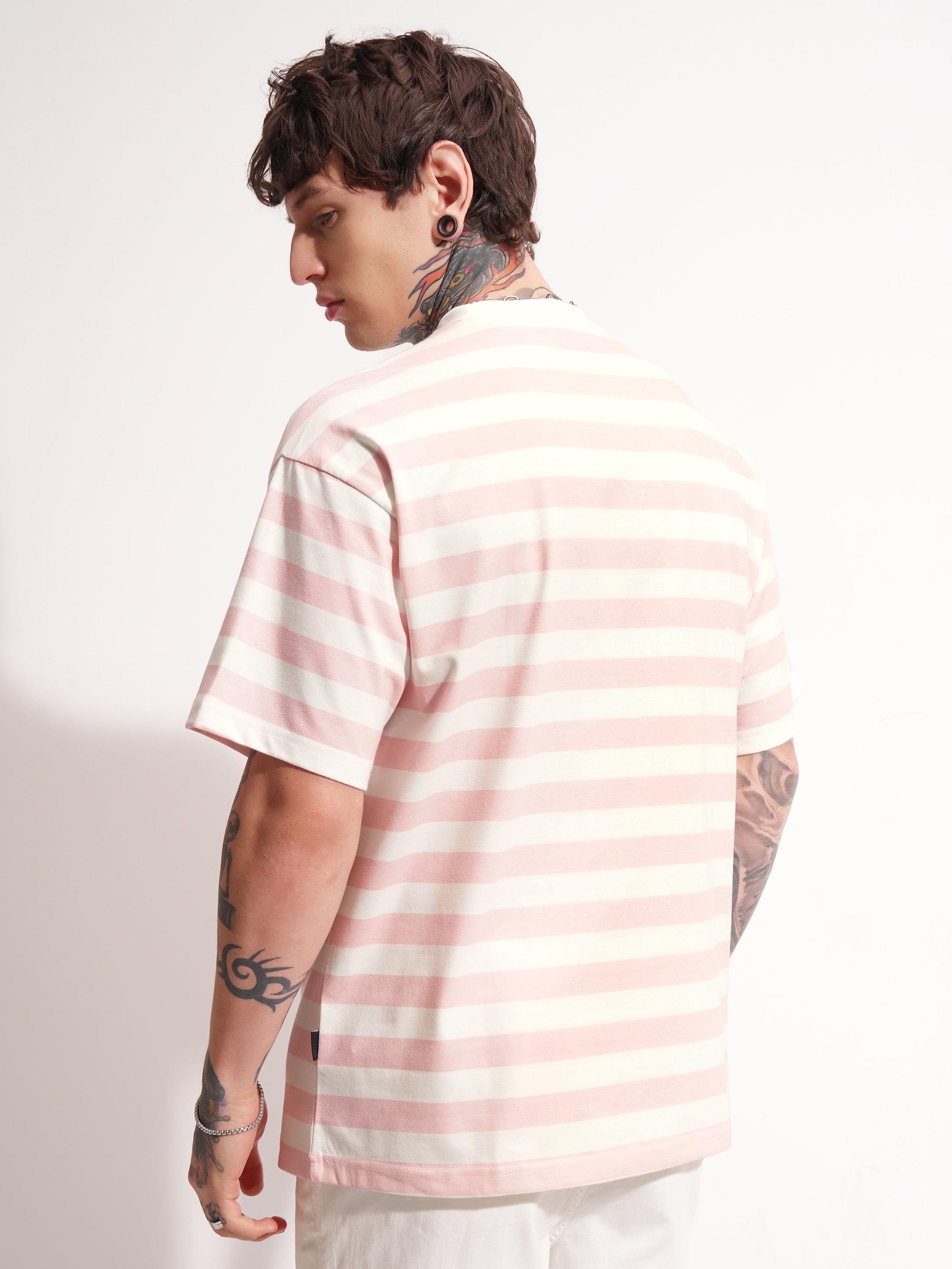 Highlander Men Pink Printed Round Neck Oversized Fit T-Shirt - Pink - Image 3