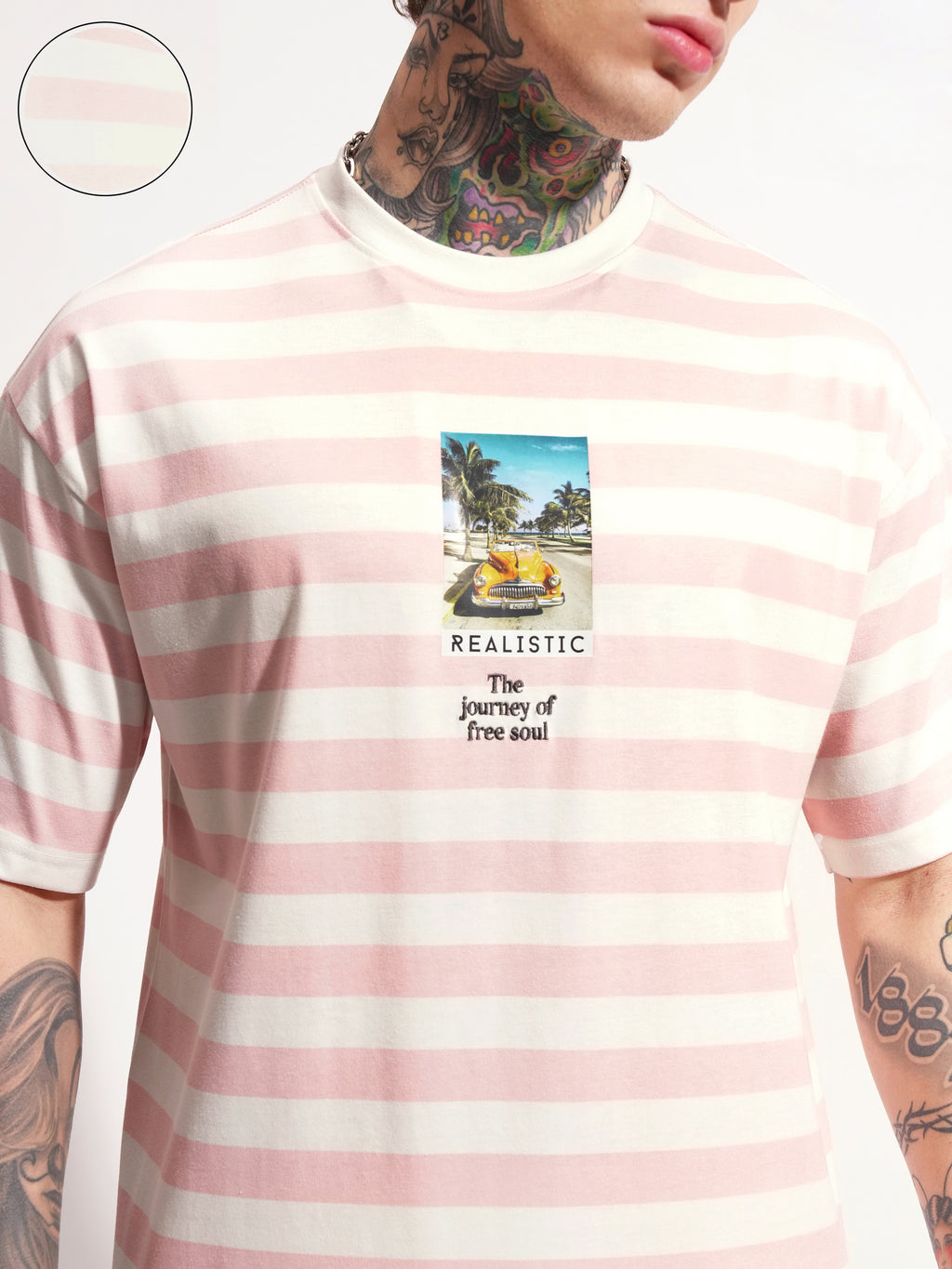 Highlander Men Pink Printed Round Neck Oversized Fit T-Shirt - Pink - Image 5