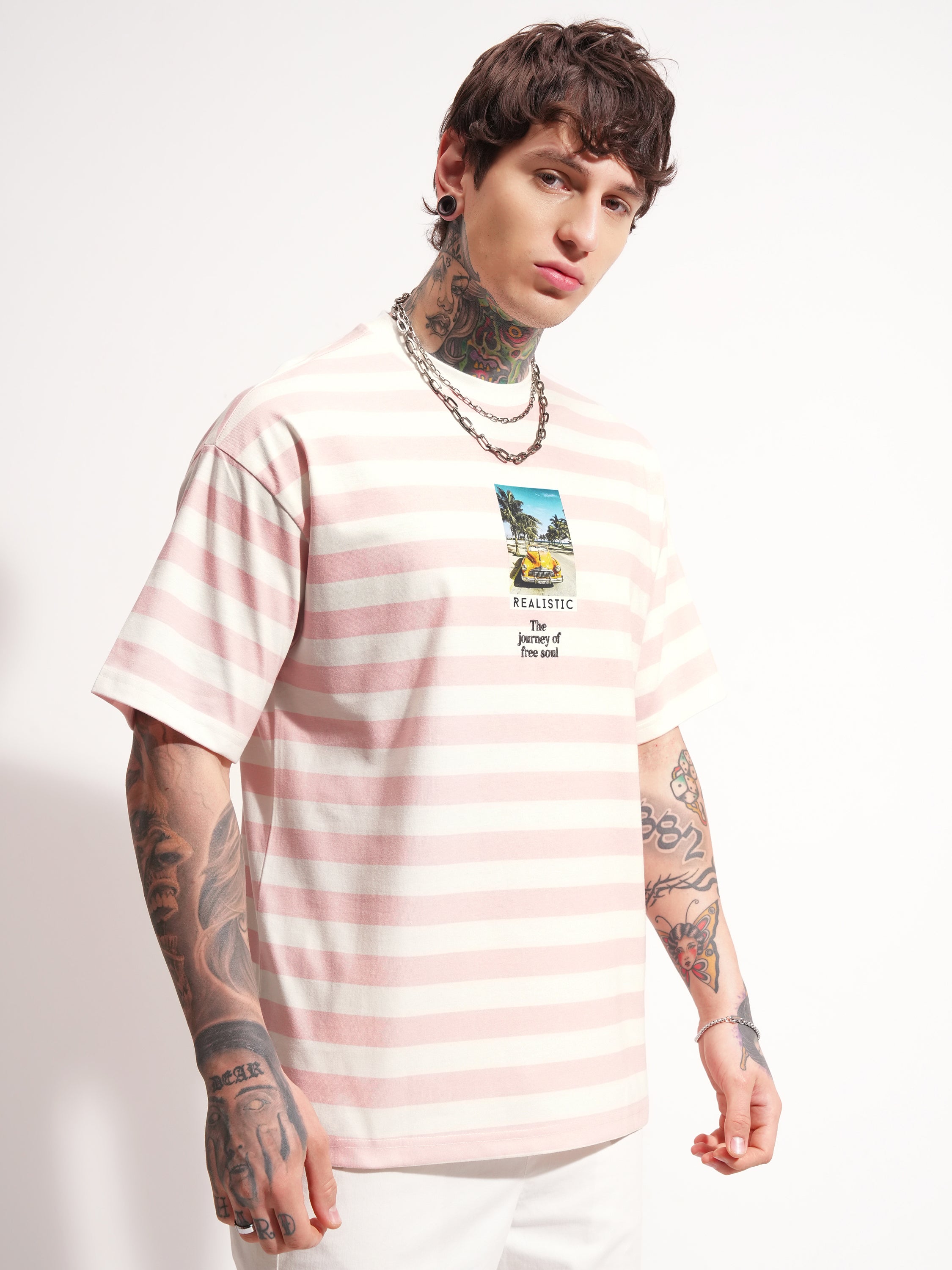 Highlander Men Pink Printed Round Neck Oversized Fit T-Shirt - Pink - Image 6