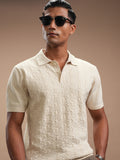 Highlander Men Beige Self Design Polo Collar T-Shirt - Beige - Image 1