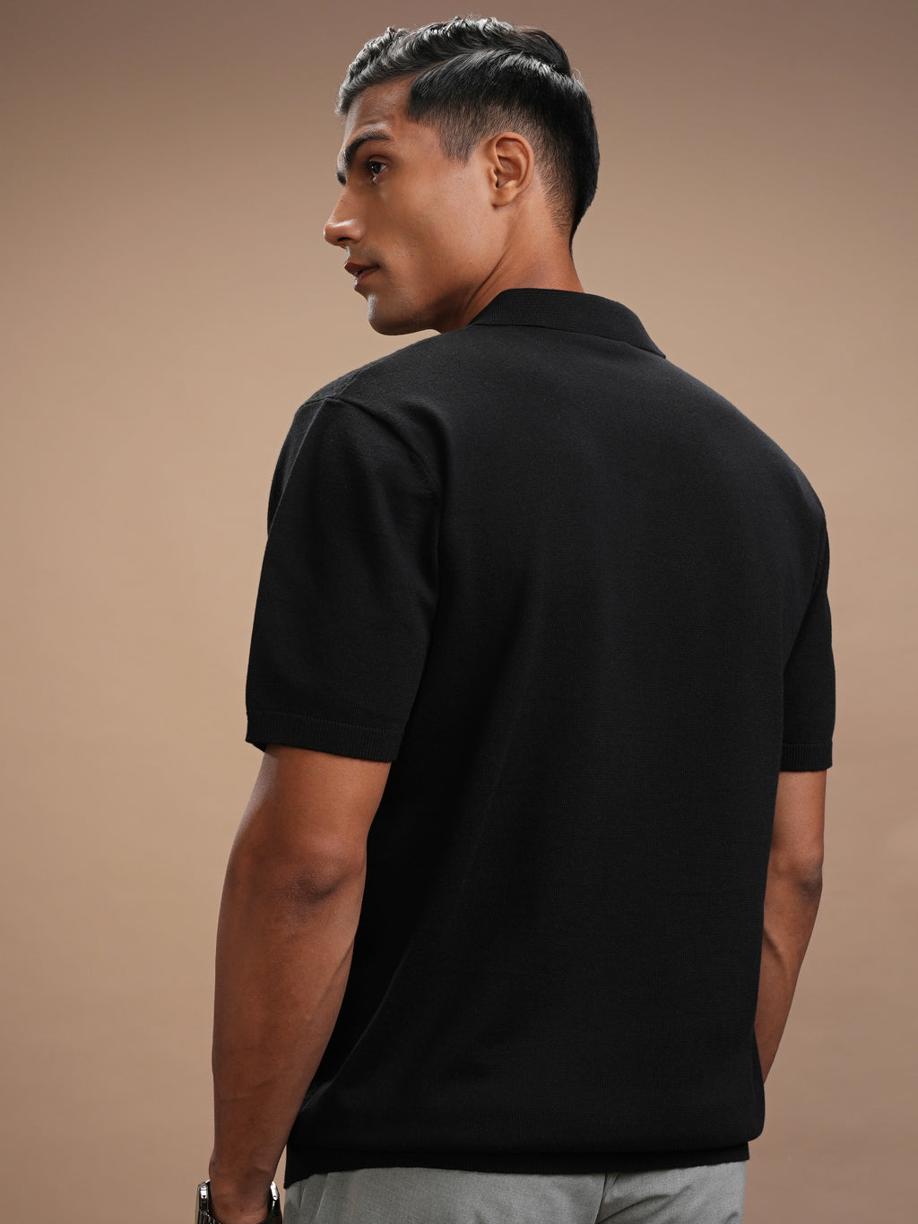 Highlander Men Black Self Design Polo Collar T-Shirt - Black - Image 3