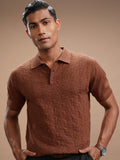 Highlander Men Brown Self Design Polo Collar T-Shirt - Brown - Image 1
