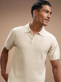 Highlander Men Beige Self Design Polo Collar Regular Fit T-Shirt - Beige - Image 1