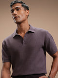 Highlander Men Lavender Self Design Polo Collar Regular Fit T-Shirt - Lavender - Image 1