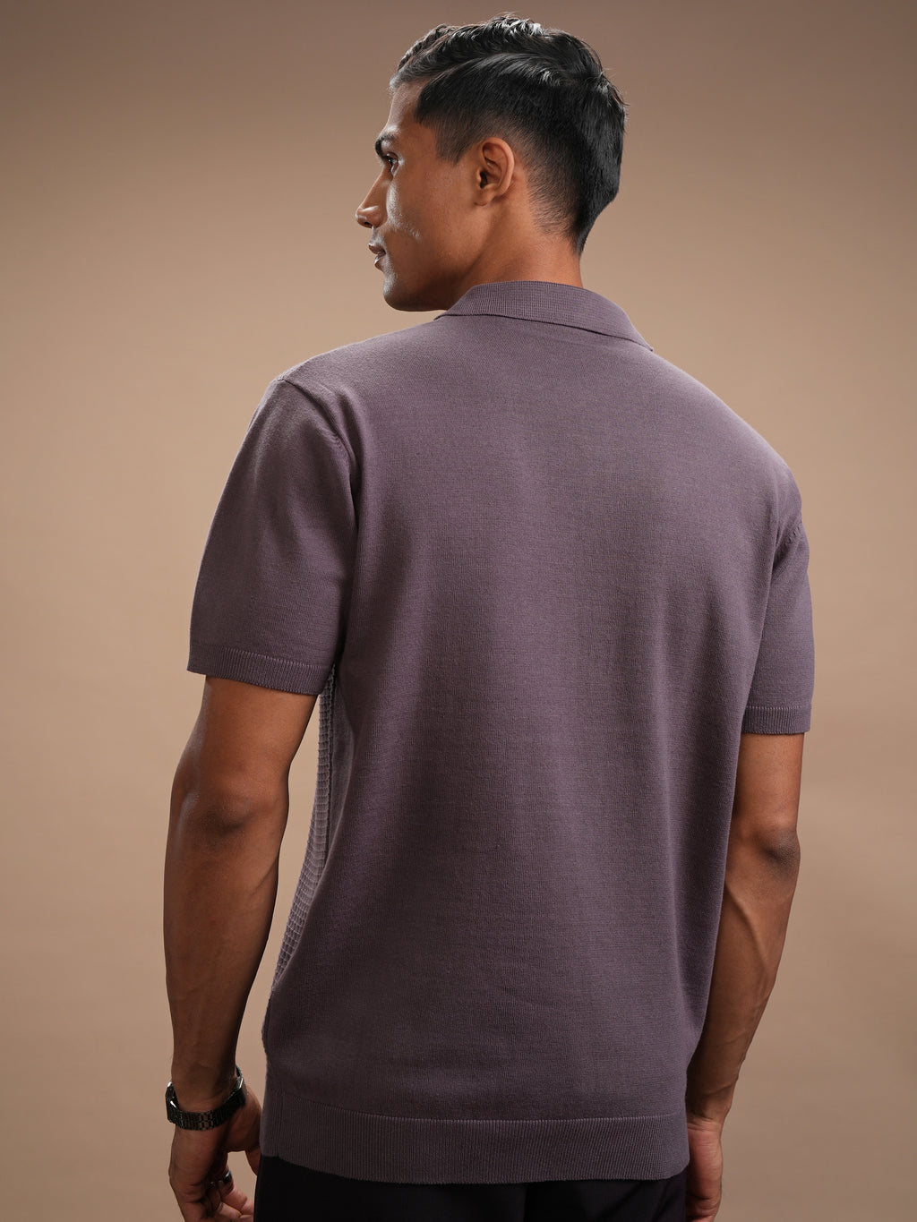 Highlander Men Lavender Self Design Polo Collar Regular Fit T-Shirt - Lavender - Image 3