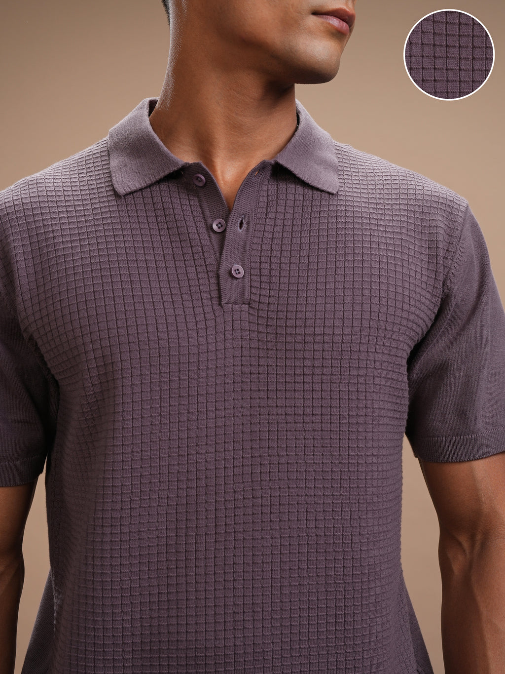 Highlander Men Lavender Self Design Polo Collar Regular Fit T-Shirt - Lavender - Image 5