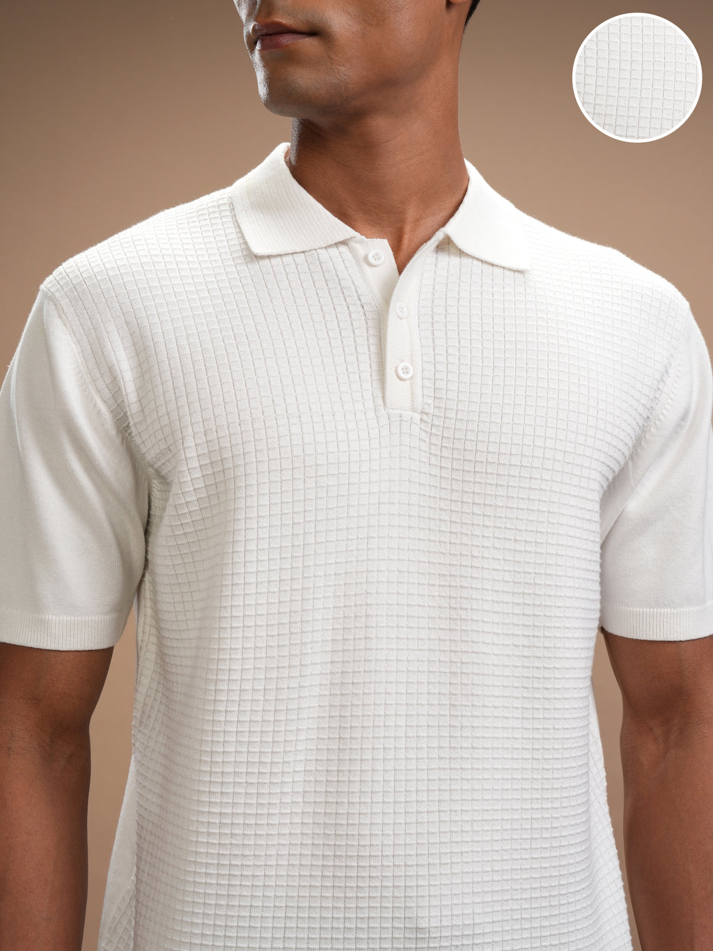 Highlander Men White Self Design Polo Collar T-Shirt - White - Image 5