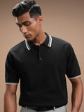Highlander Men Black Self Design Polo Collar T-Shirt - Black - Image 1