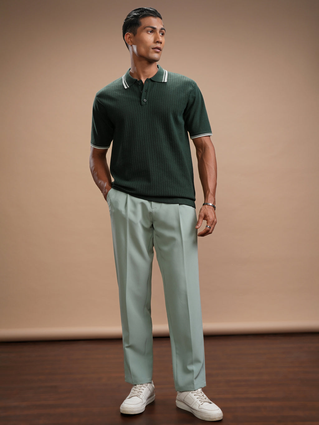 Highlander Men Green Self Design Polo Collar T-Shirt - Green - Image 2