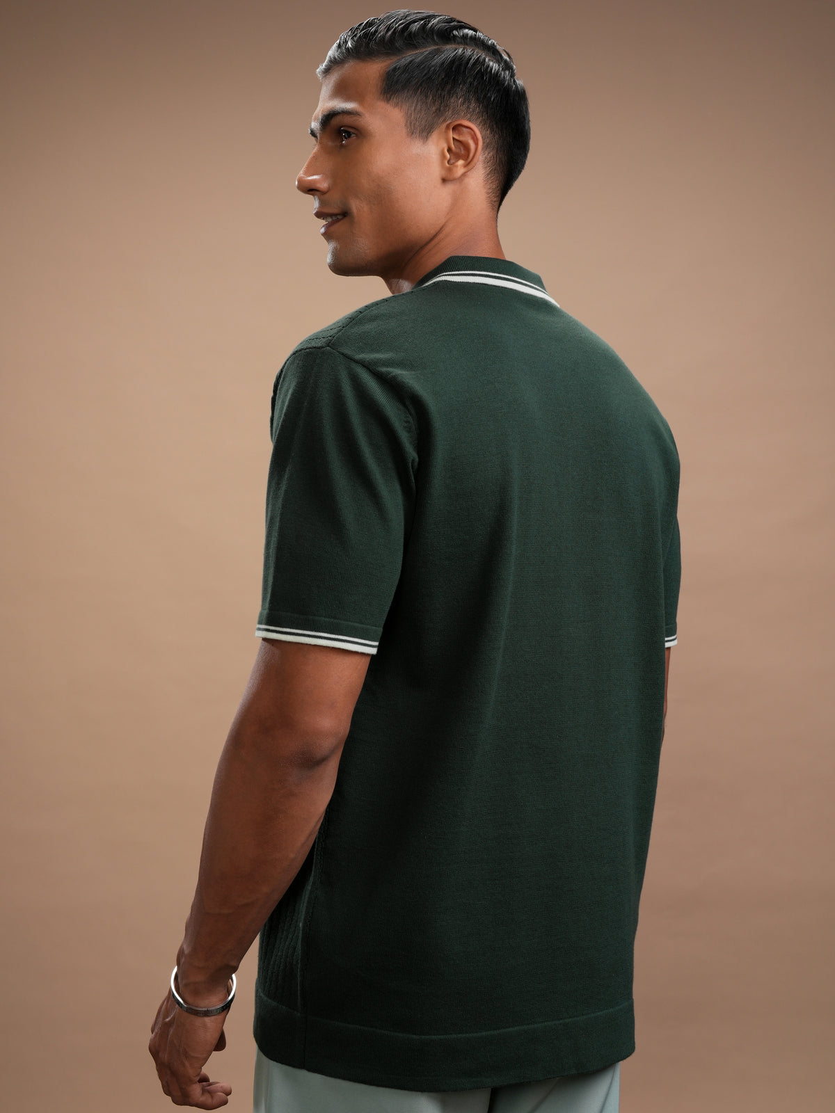 Highlander Men Green Self Design Polo Collar T-Shirt - Green - Image 3