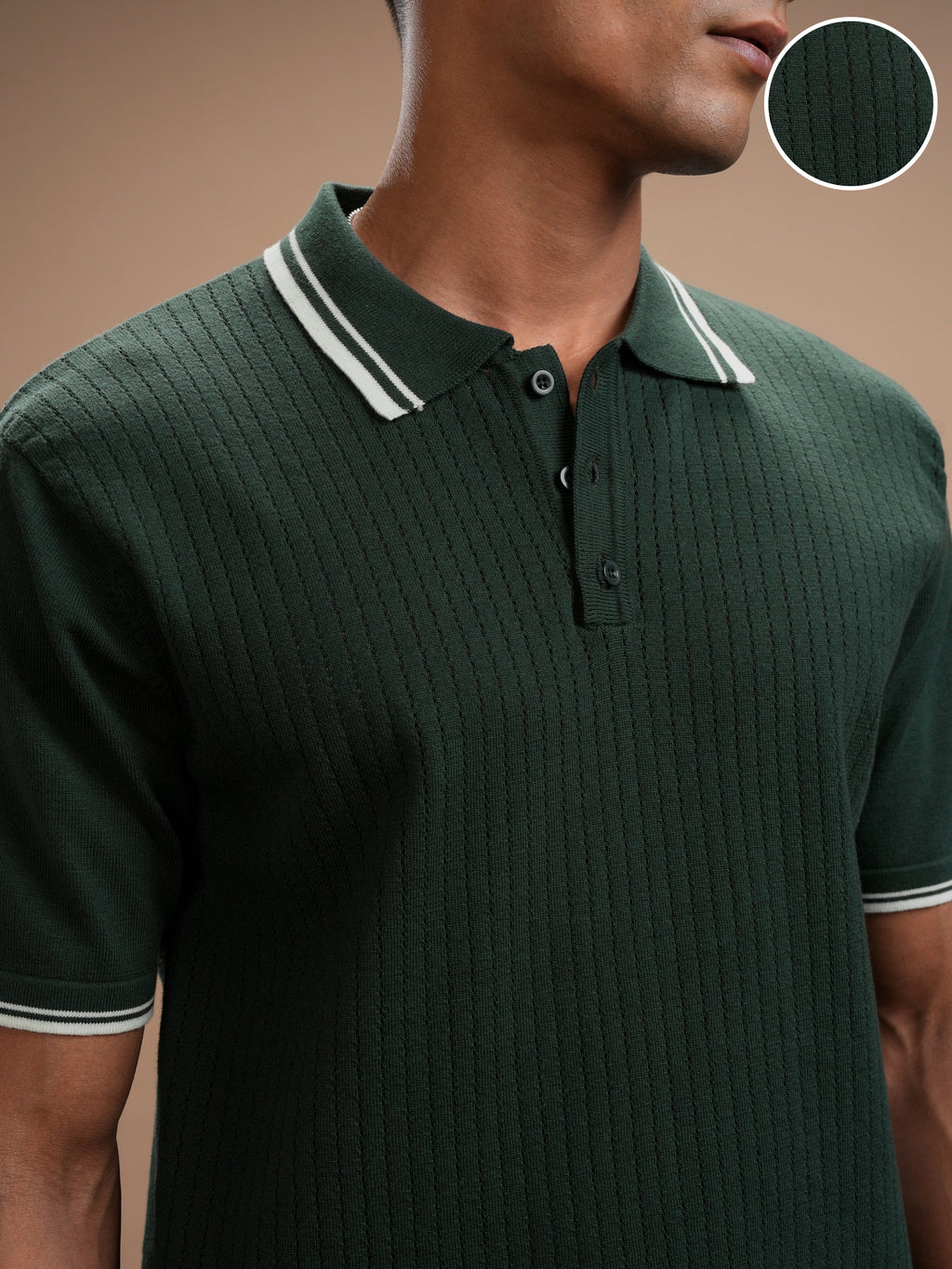Highlander Men Green Self Design Polo Collar T-Shirt - Green - Image 5