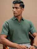 Highlander Men Green Self Design Polo Collar Regular Fit T-Shirt - Green - Image 1