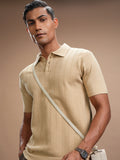 Highlander Men Beige Self Design Polo Collar T-Shirt - Beige - Image 1