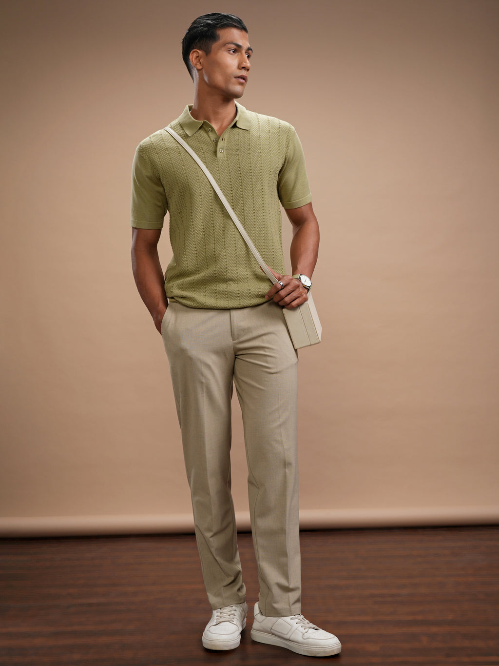 Highlander Men Green Self Design Polo Collar Regular Fit T-Shirt - Green - Image 2