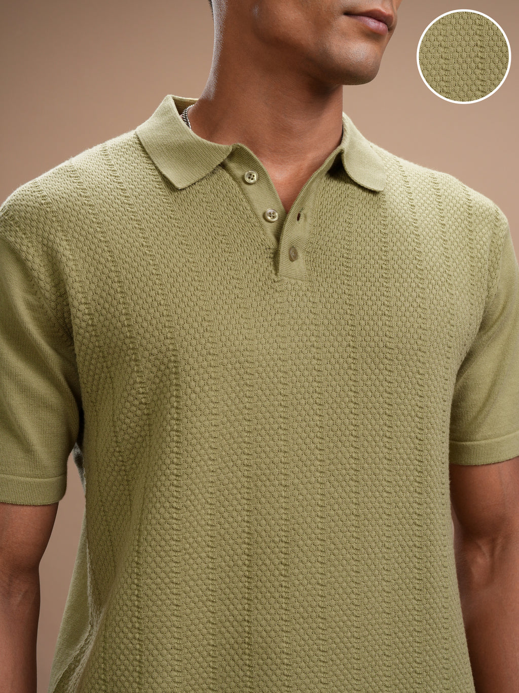 Highlander Men Green Self Design Polo Collar Regular Fit T-Shirt - Green - Image 5