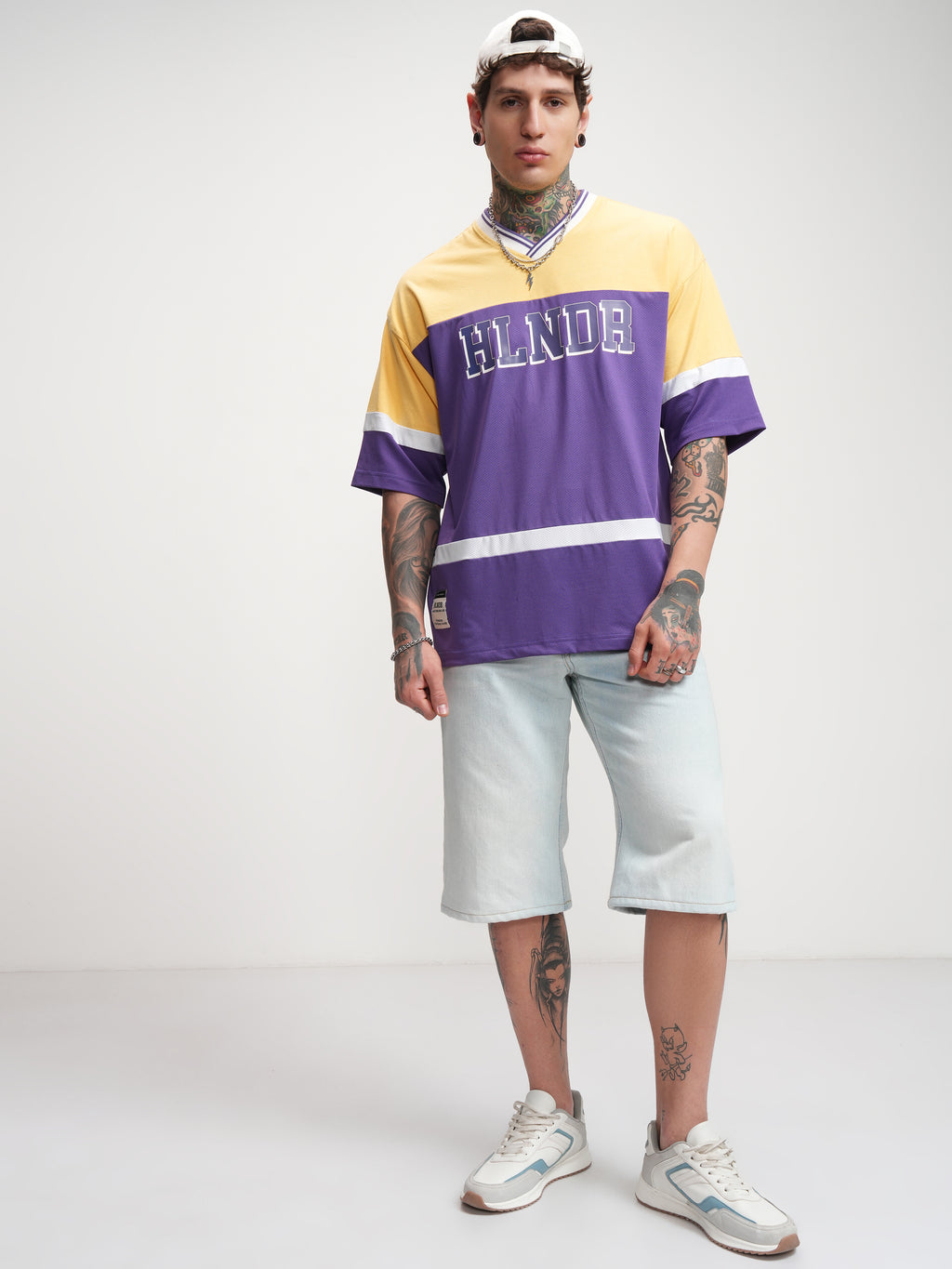 Highlander Men Yellow Printed V-Neck Oversized Fit T-Shirt - Yellow - Image 2