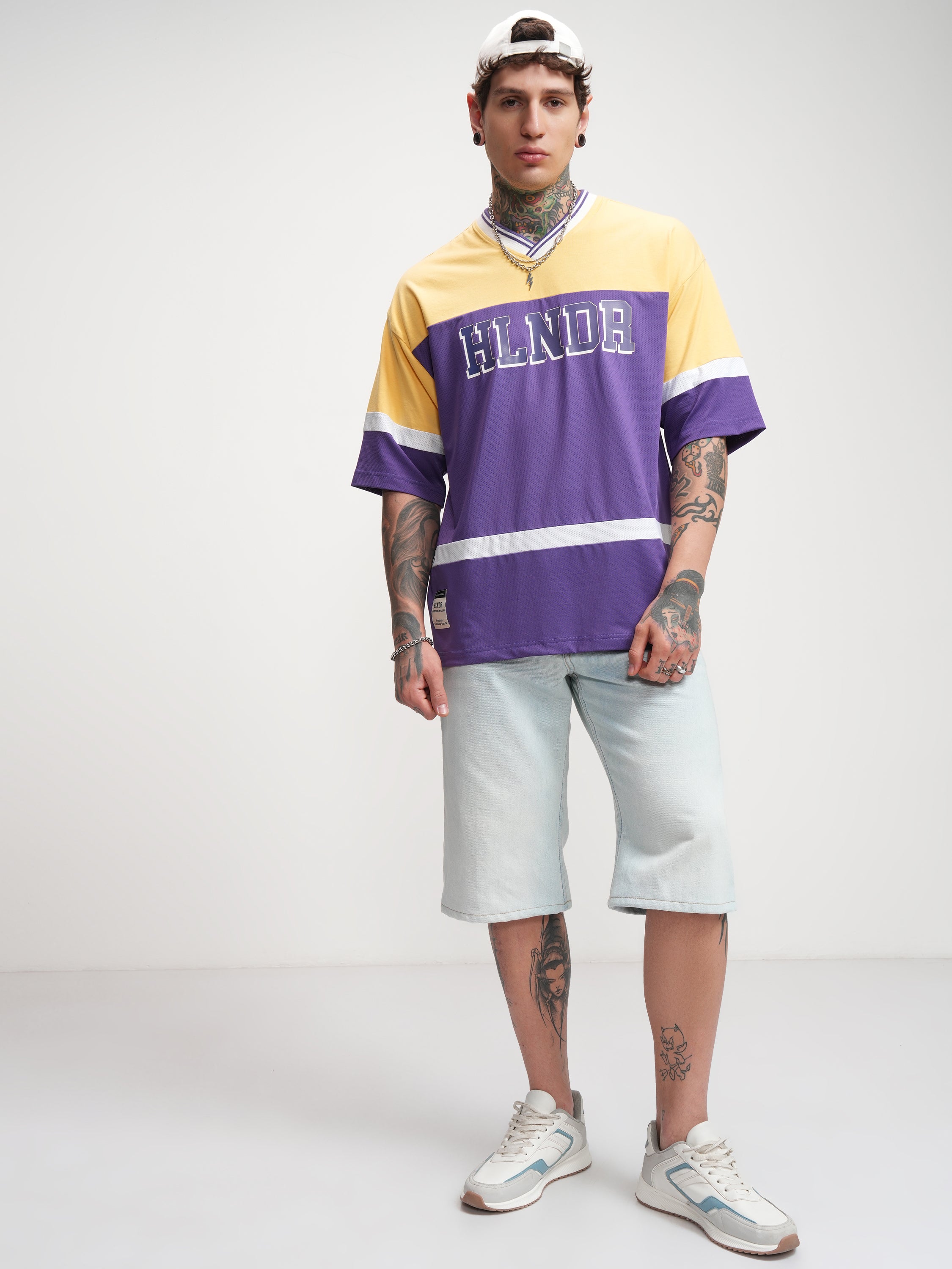 Highlander Men Yellow Printed V-Neck Oversized Fit T-Shirt - Yellow - Image 2