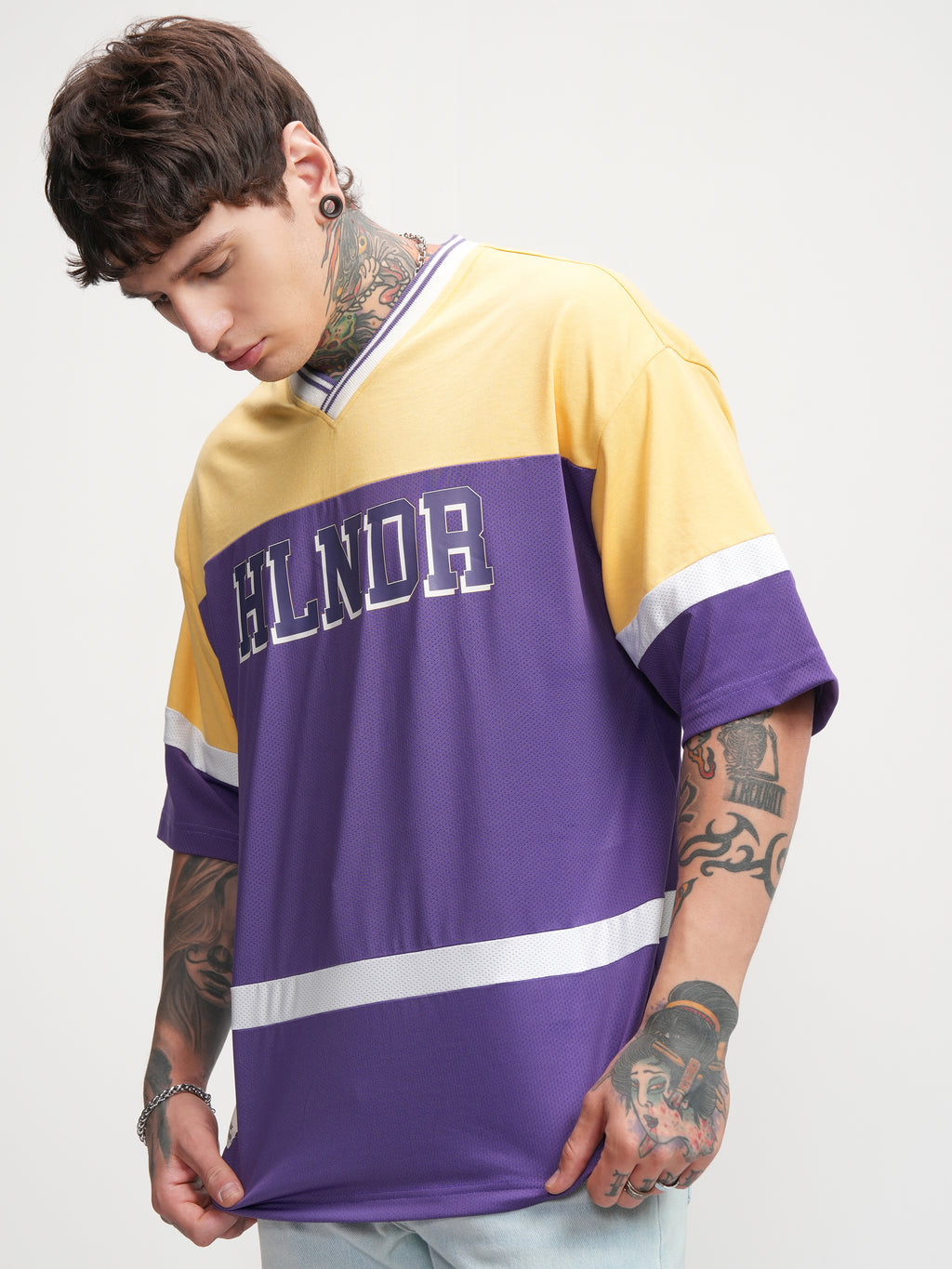 Highlander Men Yellow Printed V-Neck Oversized Fit T-Shirt - Yellow - Image 4