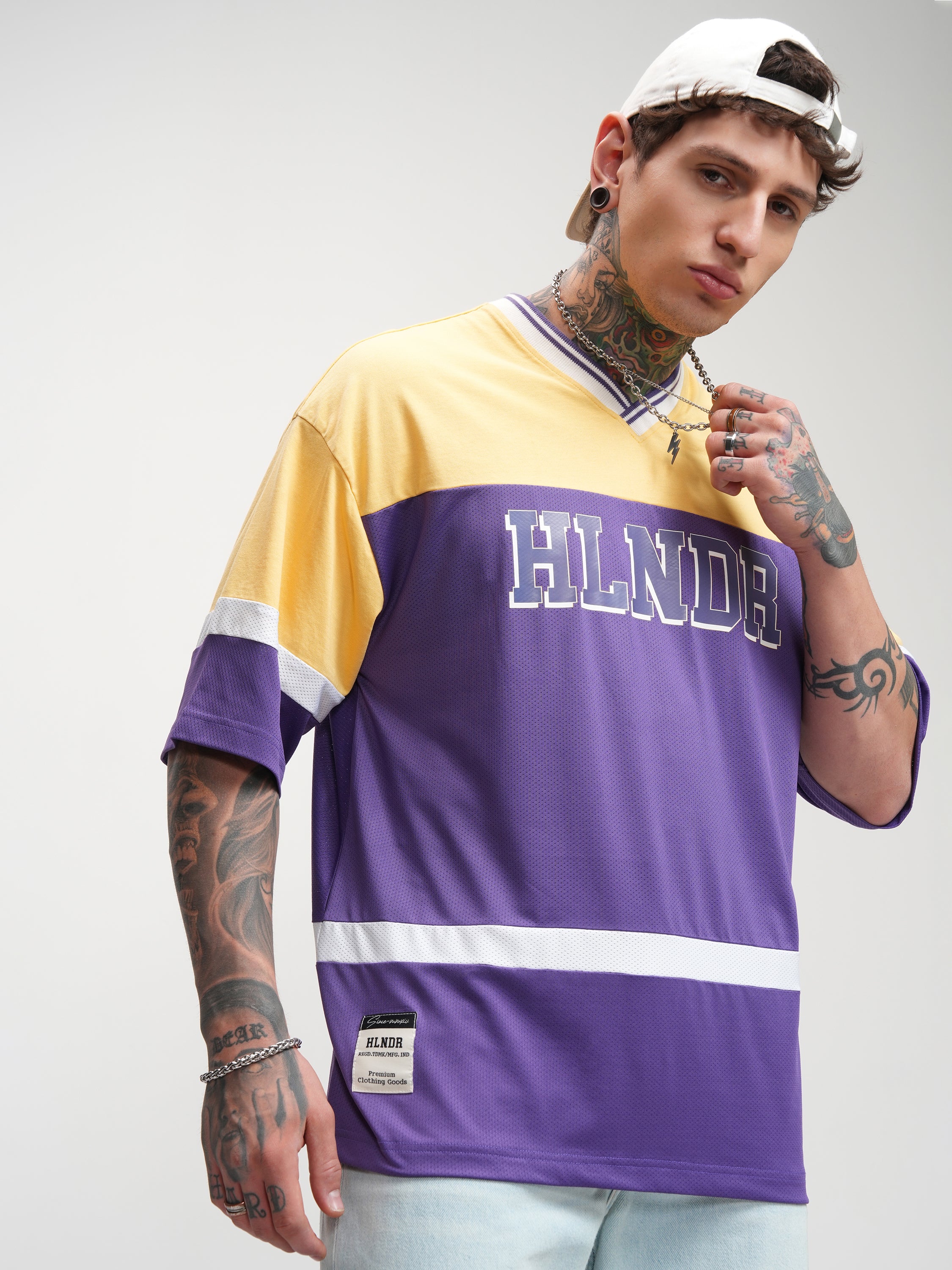 Highlander Men Yellow Printed V-Neck Oversized Fit T-Shirt - Yellow - Image 6