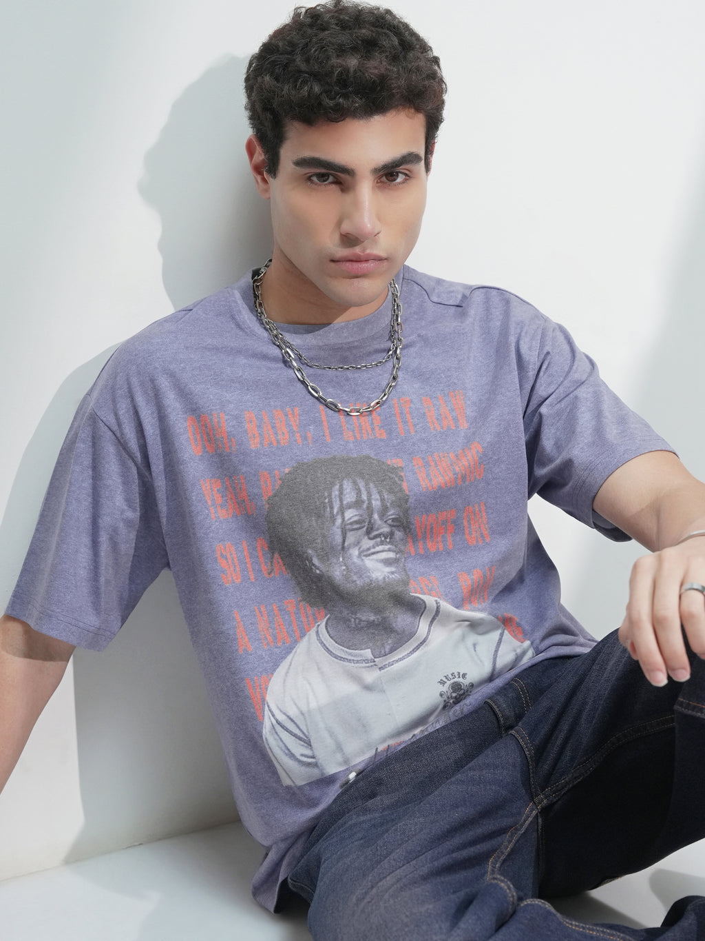 Highlander Men Lavender Printed Round Neck Relaxed Fit T-Shirt - Lavender - Image 1