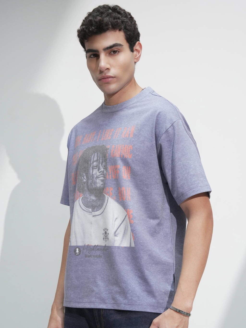 Highlander Men Lavender Printed Round Neck Relaxed Fit T-Shirt - Lavender - Image 4