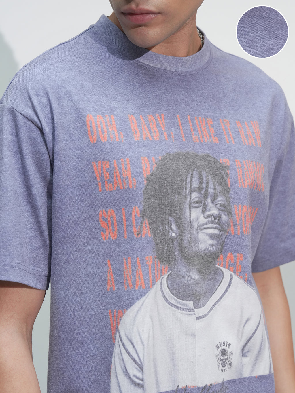 Highlander Men Lavender Printed Round Neck Relaxed Fit T-Shirt - Lavender - Image 5
