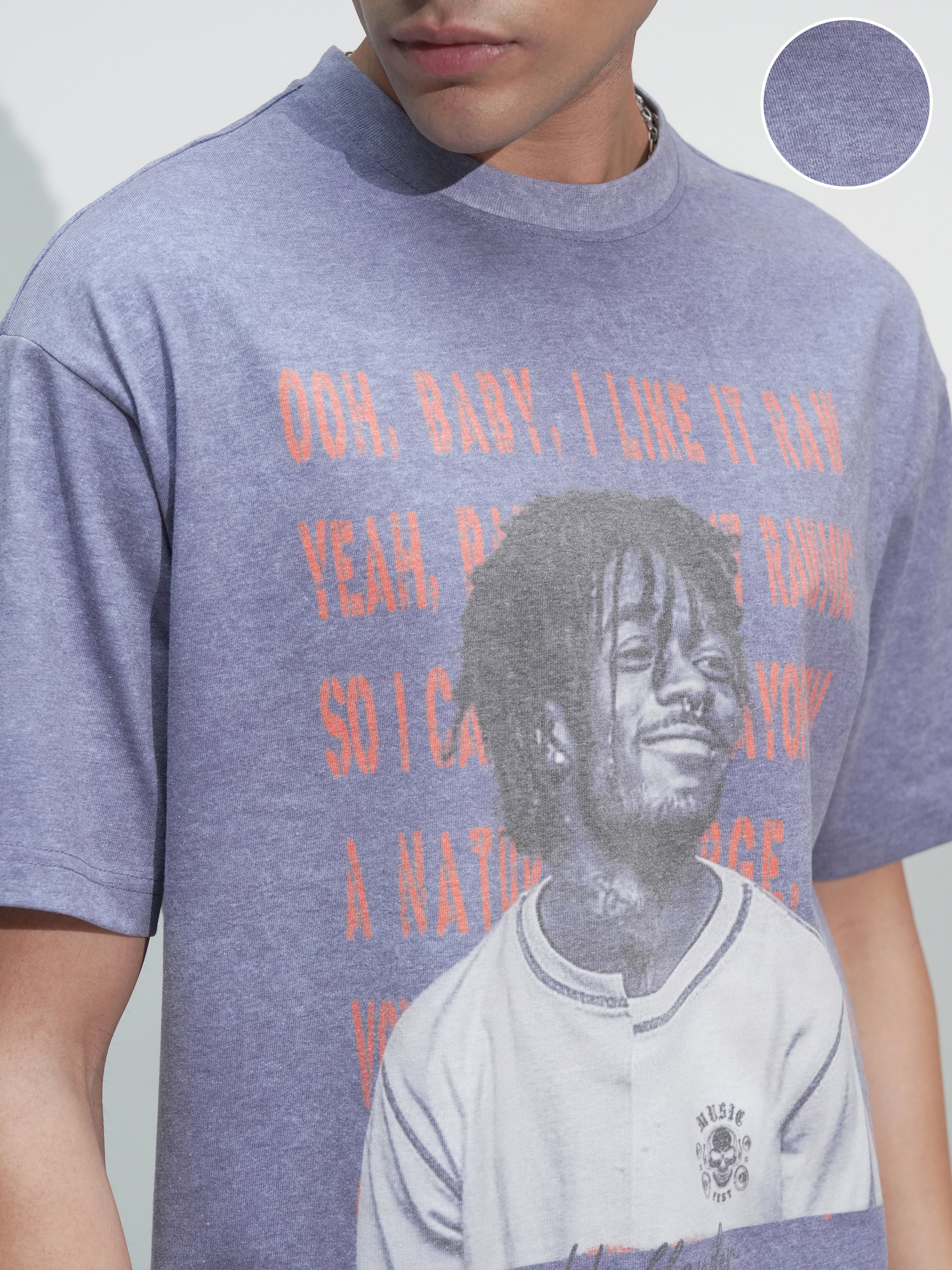 Highlander Men Lavender Printed Round Neck Relaxed Fit T-Shirt - Lavender - Image 5