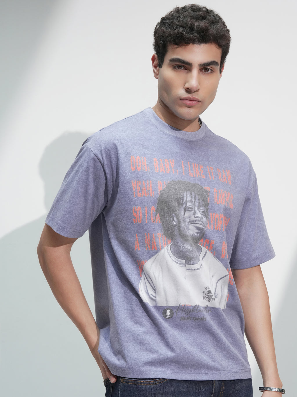 Highlander Men Lavender Printed Round Neck Relaxed Fit T-Shirt - Lavender - Image 6