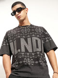 Highlander Men Black Printed Round Neck Oversized Fit T-Shirt - Black - Image 1