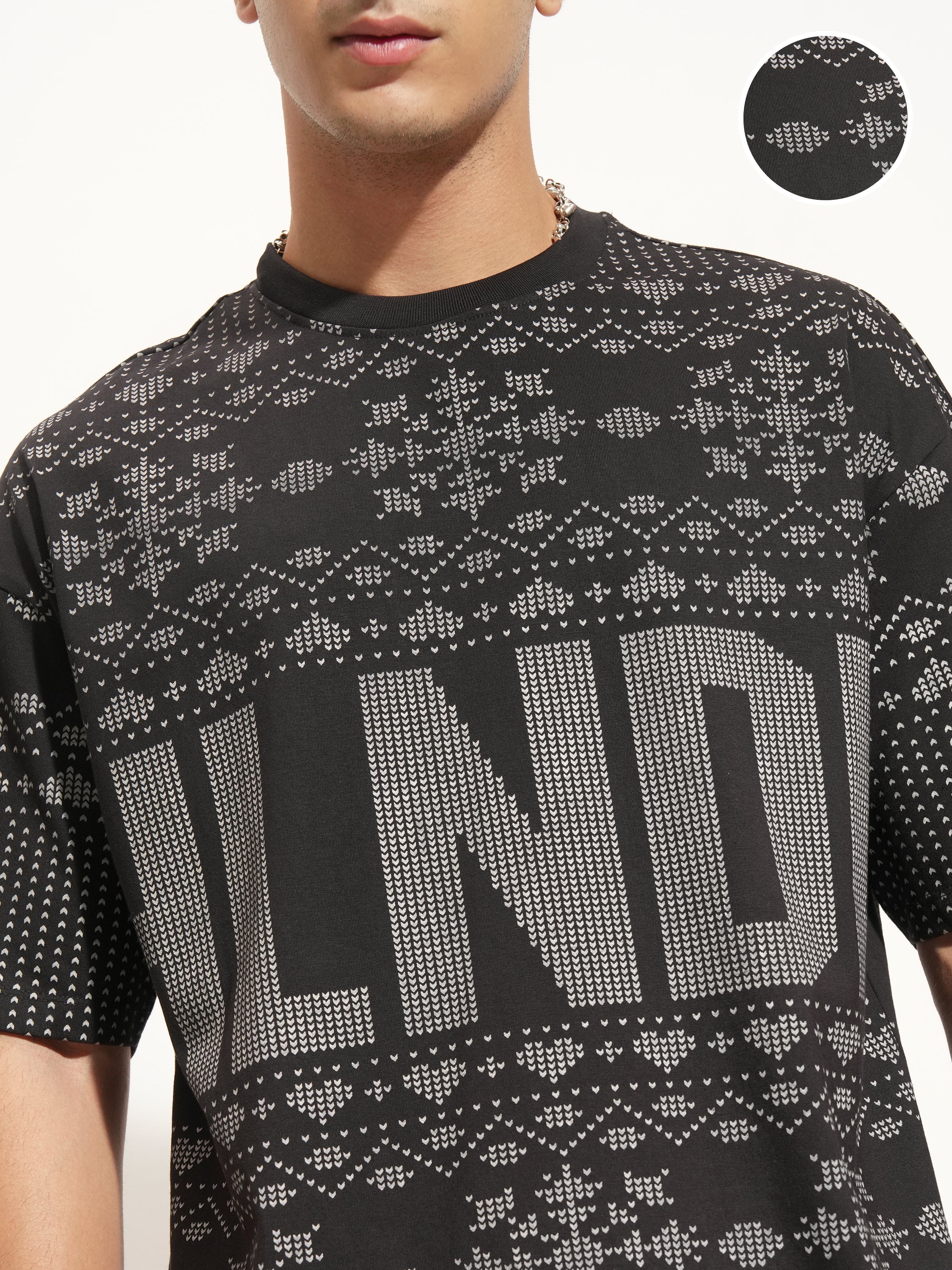 Highlander Men Black Printed Round Neck Oversized Fit T-Shirt - Black - Image 5