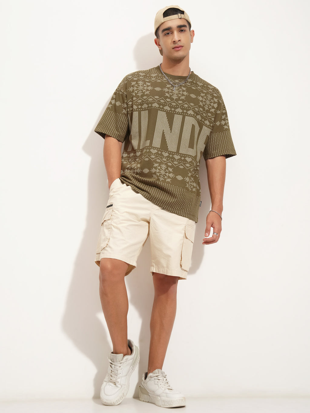 Highlander Men Olive Printed Round Neck Oversized Fit T-Shirt - Olive - Image 2