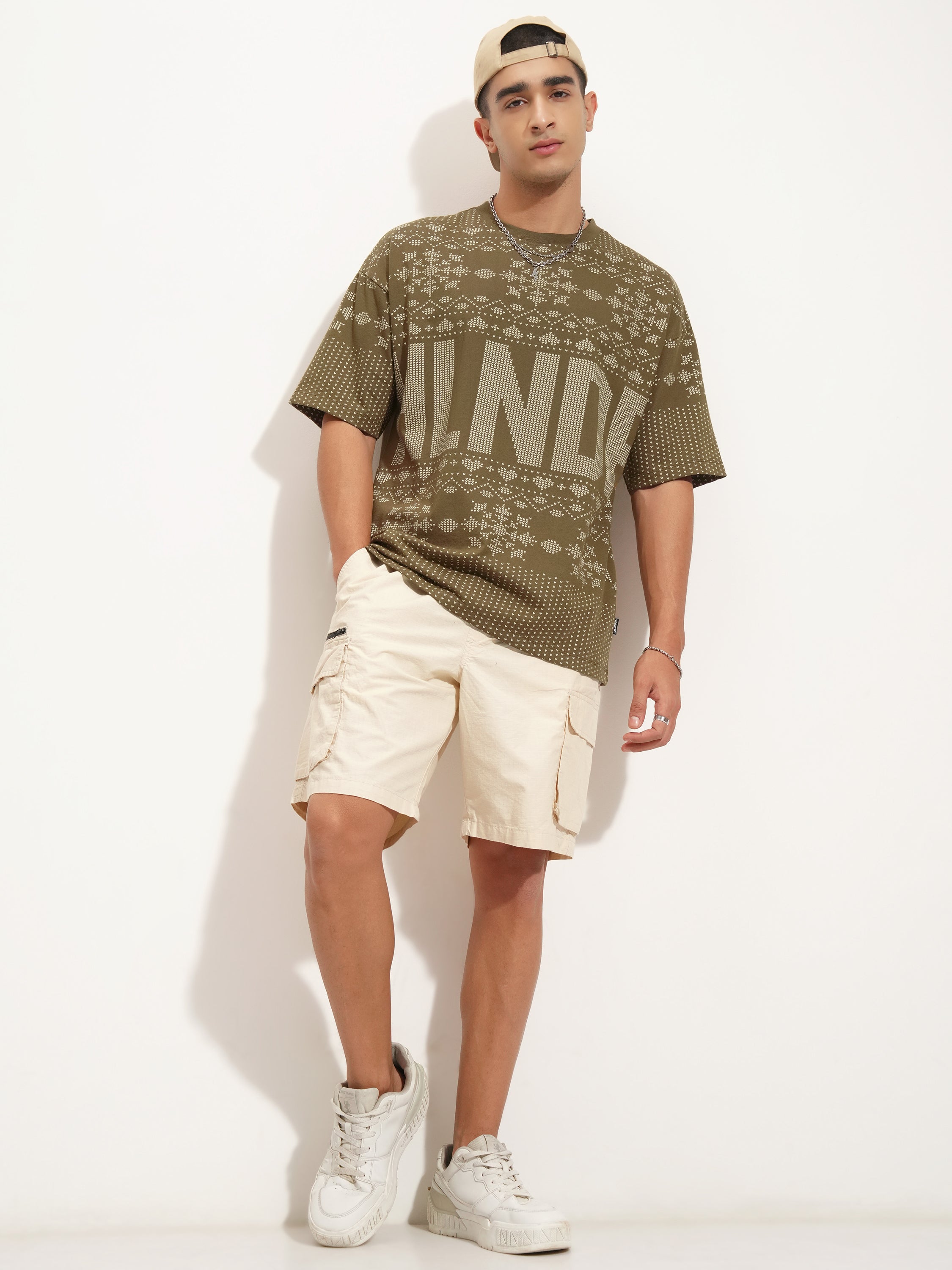 Highlander Men Olive Printed Round Neck Oversized Fit T-Shirt - Olive - Image 2