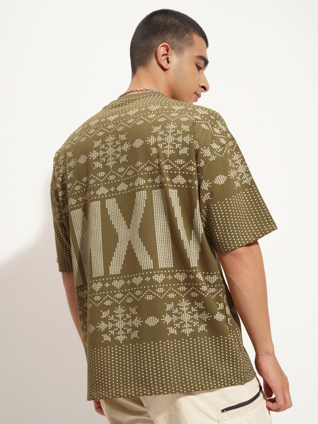 Highlander Men Olive Printed Round Neck Oversized Fit T-Shirt - Olive - Image 3