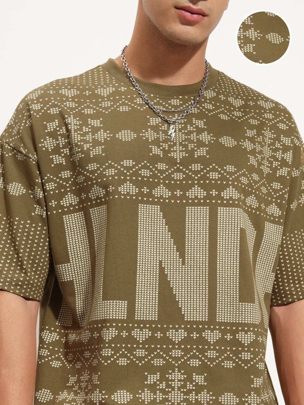 Highlander Men Olive Printed Round Neck Oversized Fit T-Shirt - Olive - Image 5