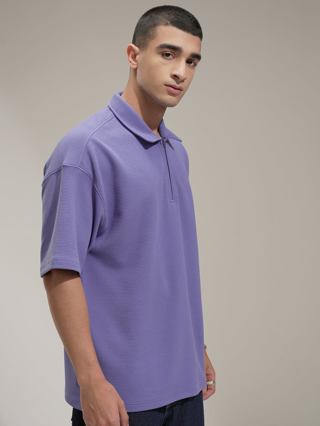 Highlander Men Purple Self Design Polo Collar T-Shirt - Purple - Image 6