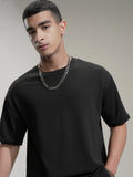 Highlander Men Black Self Design Round Neck Relaxed Fit T-Shirt - Black - Image 1