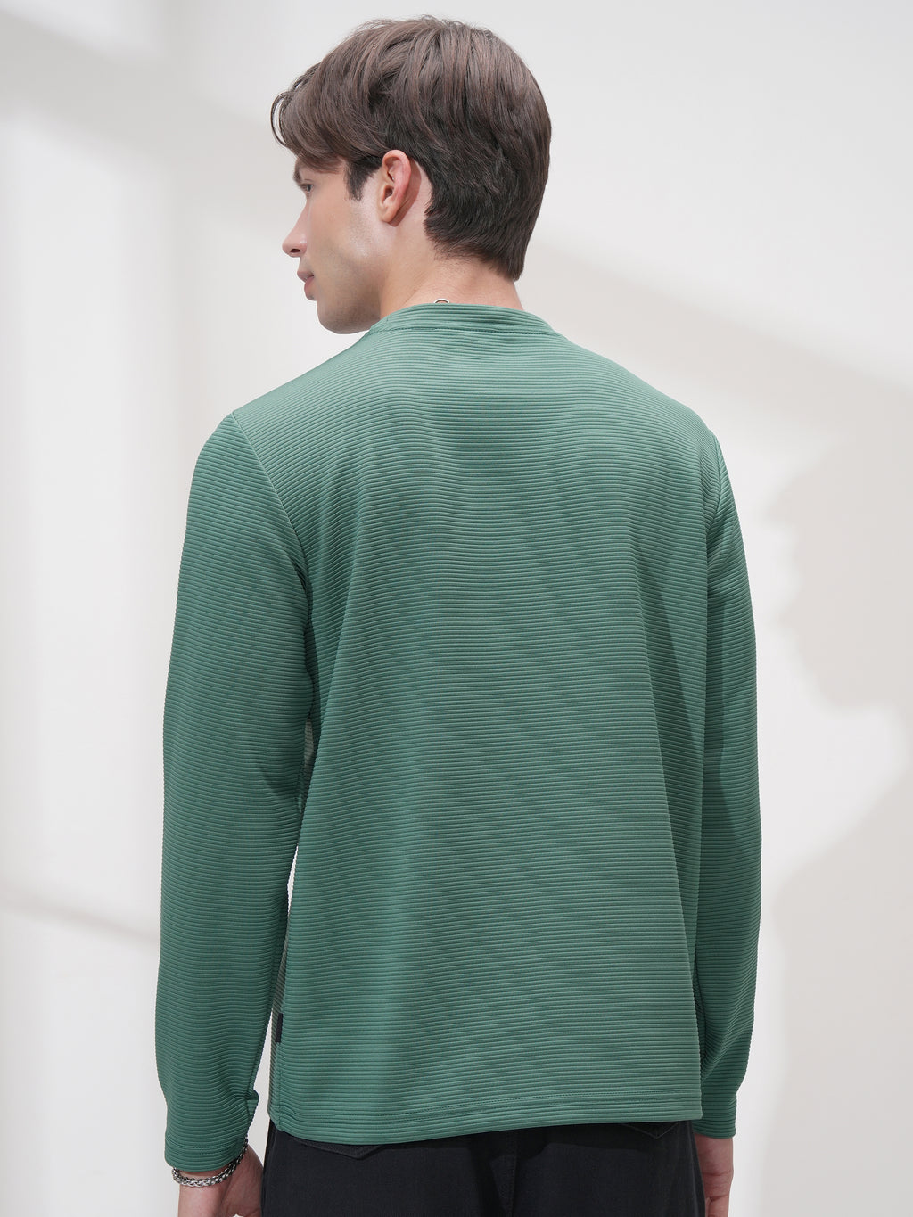 Highlander Men Teal Self Design Round Neck Relaxed Fit T-Shirt - Teal - Image 3