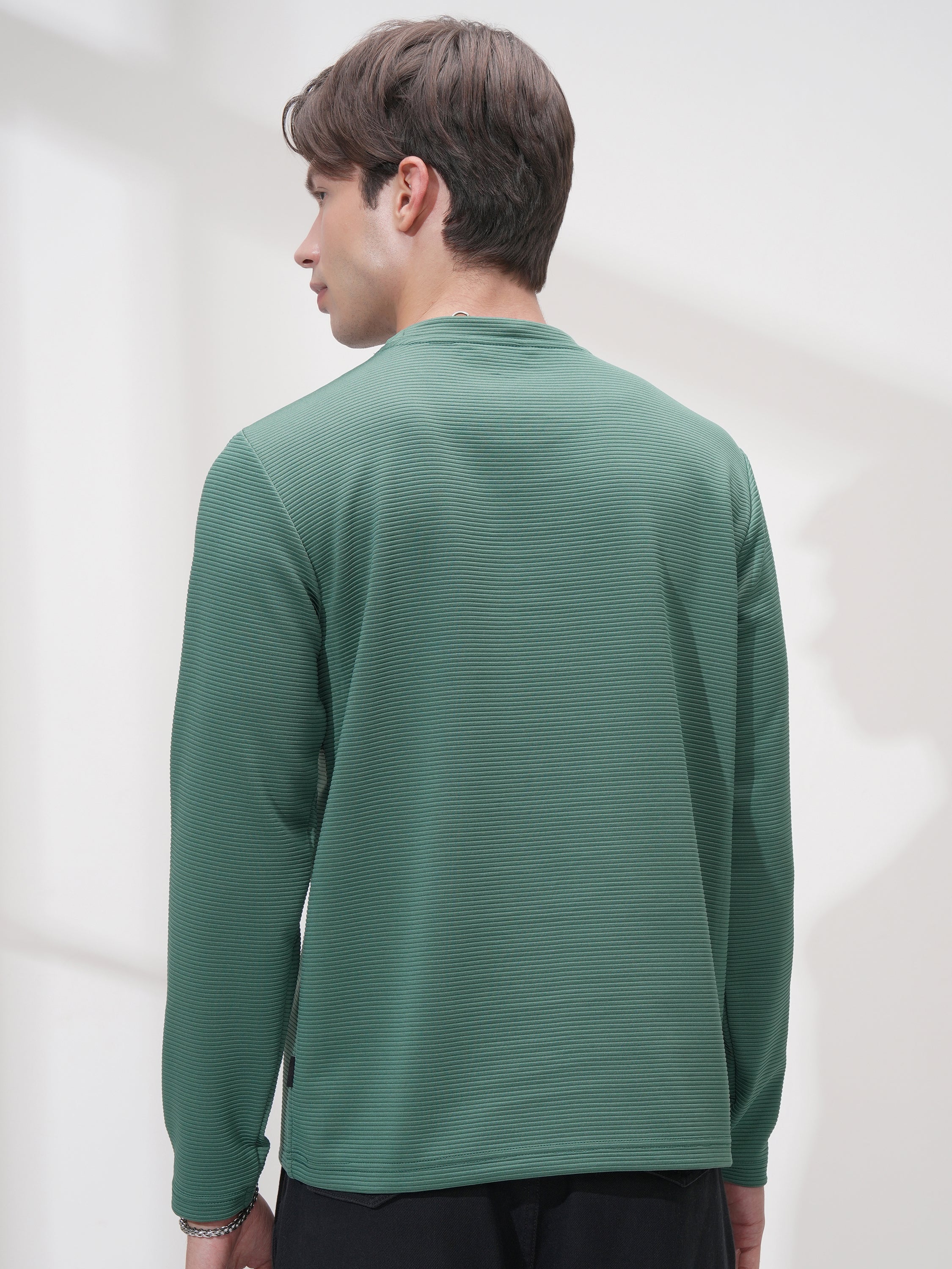 Highlander Men Teal Self Design Round Neck Relaxed Fit T-Shirt - Teal - Image 3