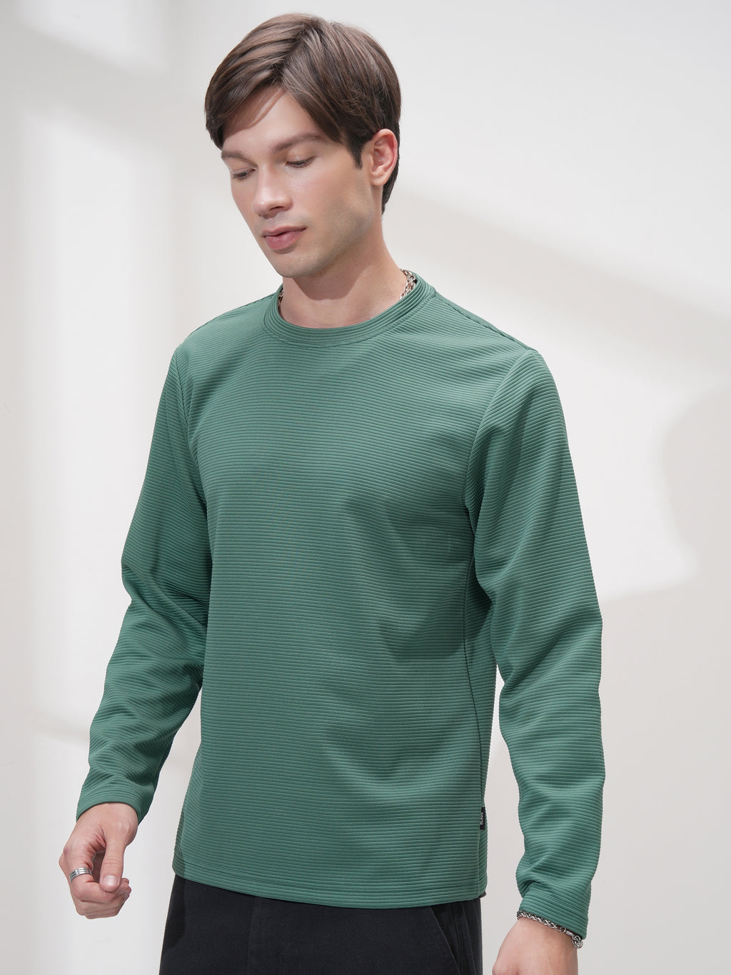 Highlander Men Teal Self Design Round Neck Relaxed Fit T-Shirt - Teal - Image 4