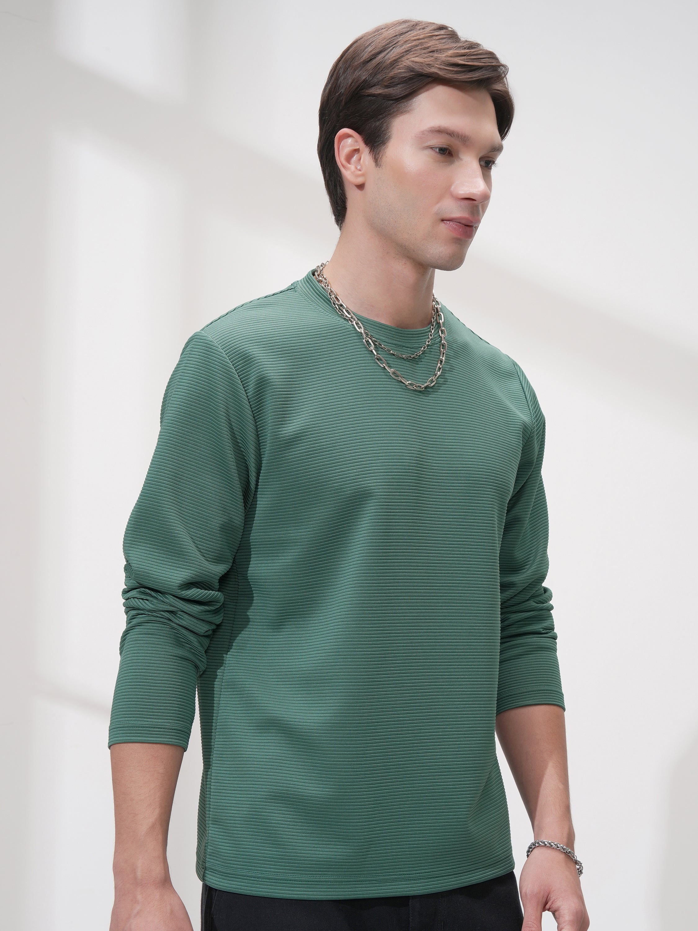 Highlander Men Teal Self Design Round Neck Relaxed Fit T-Shirt - Teal - Image 6