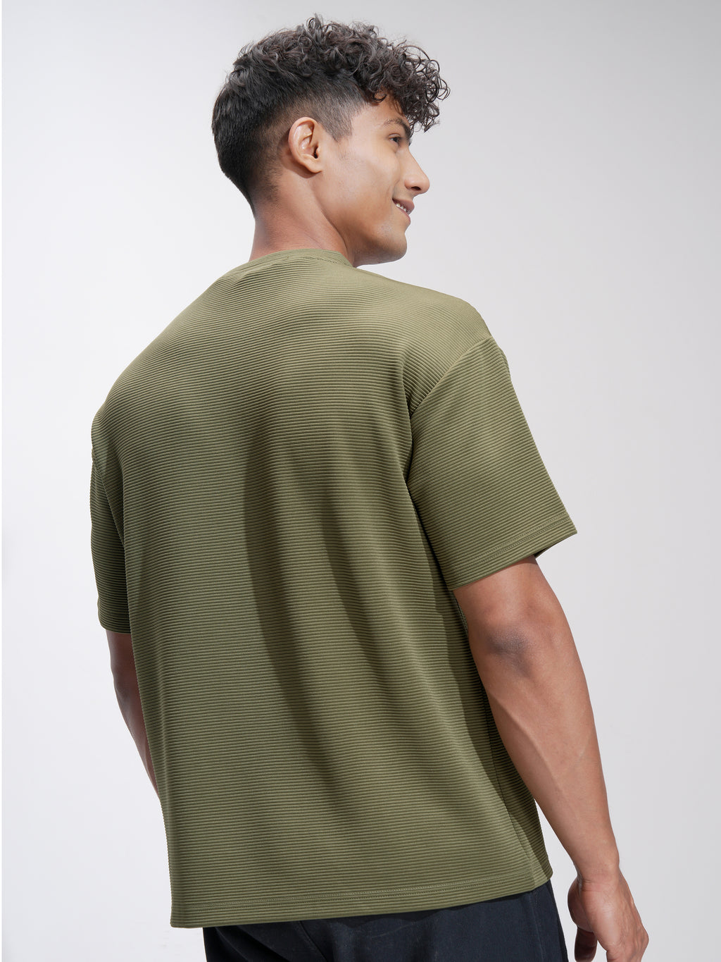 Highlander Men Olive Self Design Relaxed Fit T-Shirt - Olive - Image 3
