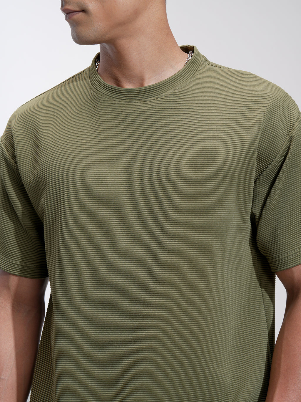 Highlander Men Olive Self Design Relaxed Fit T-Shirt - Olive - Image 5
