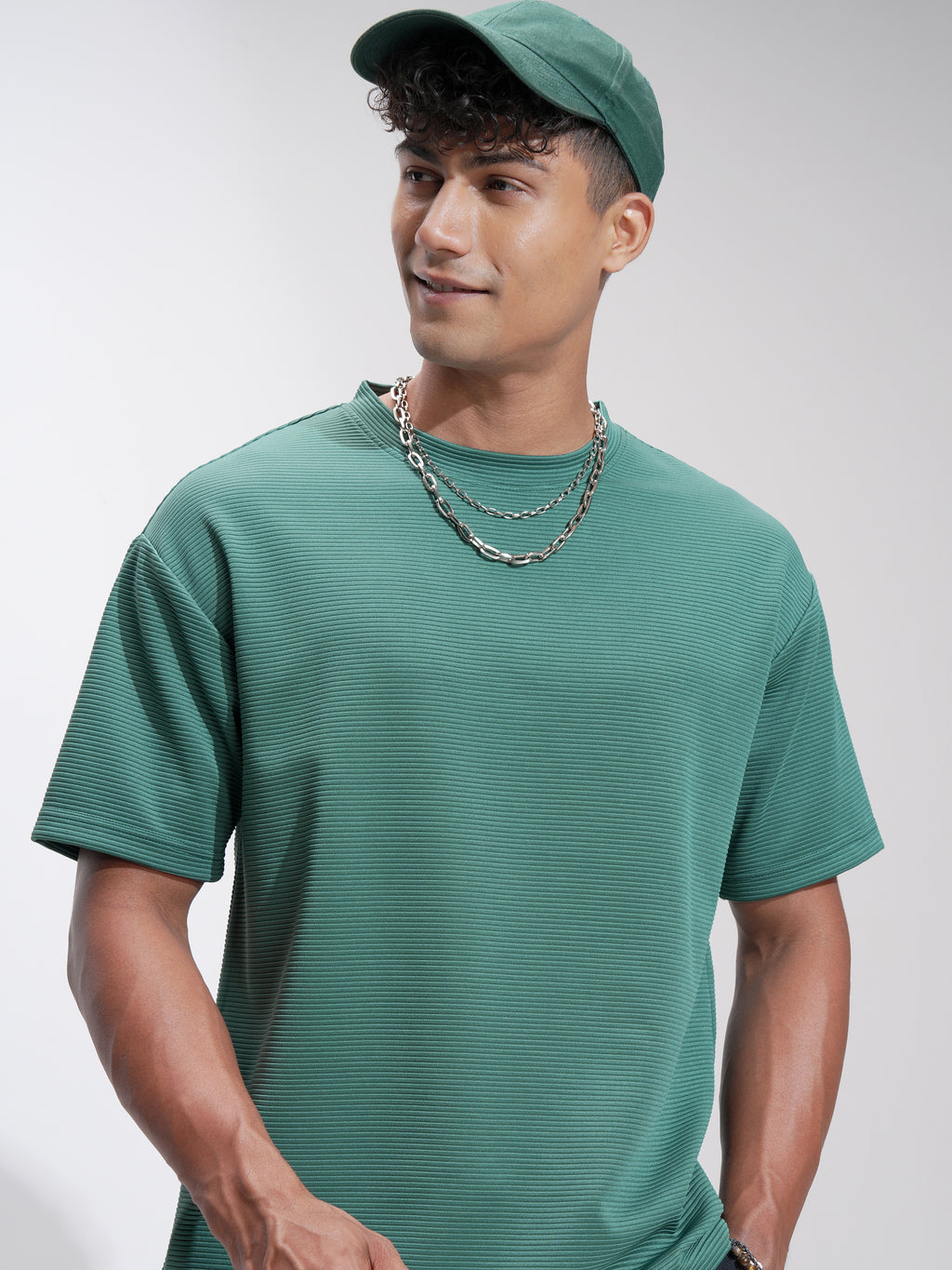 Highlander Men Teal Self Design Relaxed Fit T-Shirt - Teal - Image 1