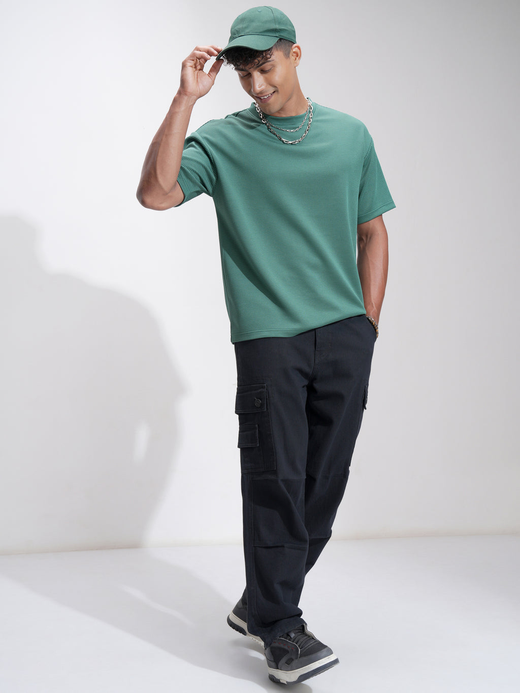 Highlander Men Teal Self Design Relaxed Fit T-Shirt - Teal - Image 2
