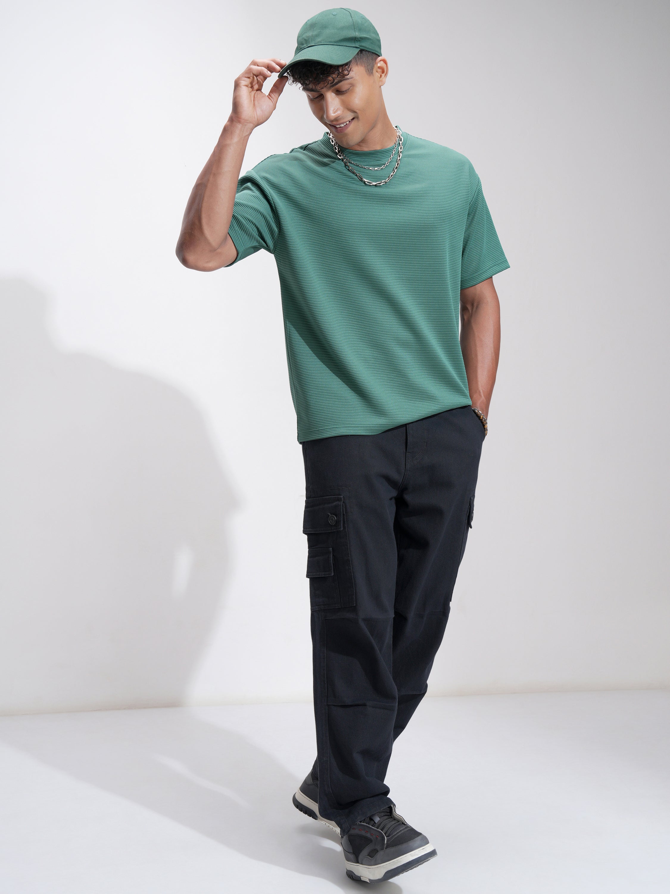 Highlander Men Teal Self Design Relaxed Fit T-Shirt - Teal - Image 2