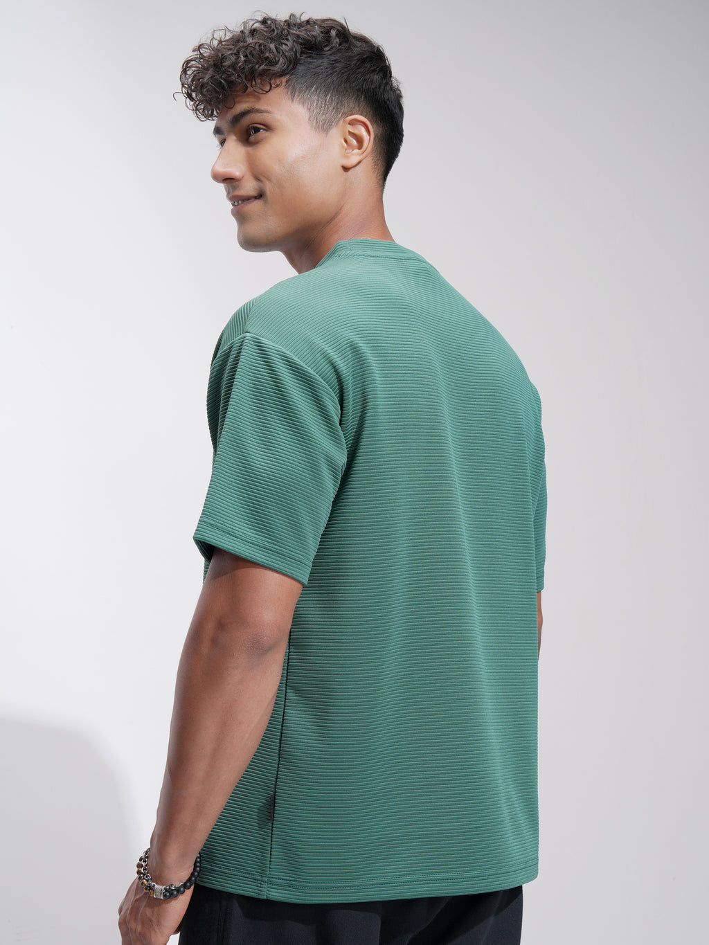 Highlander Men Teal Self Design Relaxed Fit T-Shirt - Teal - Image 3