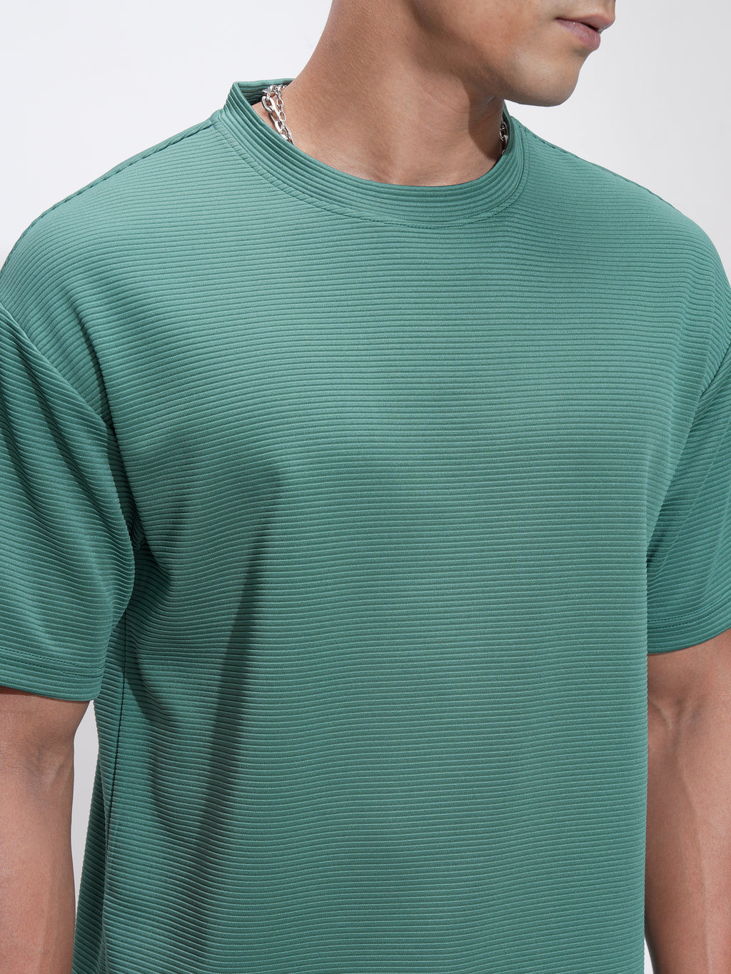 Highlander Men Teal Self Design Relaxed Fit T-Shirt - Teal - Image 5