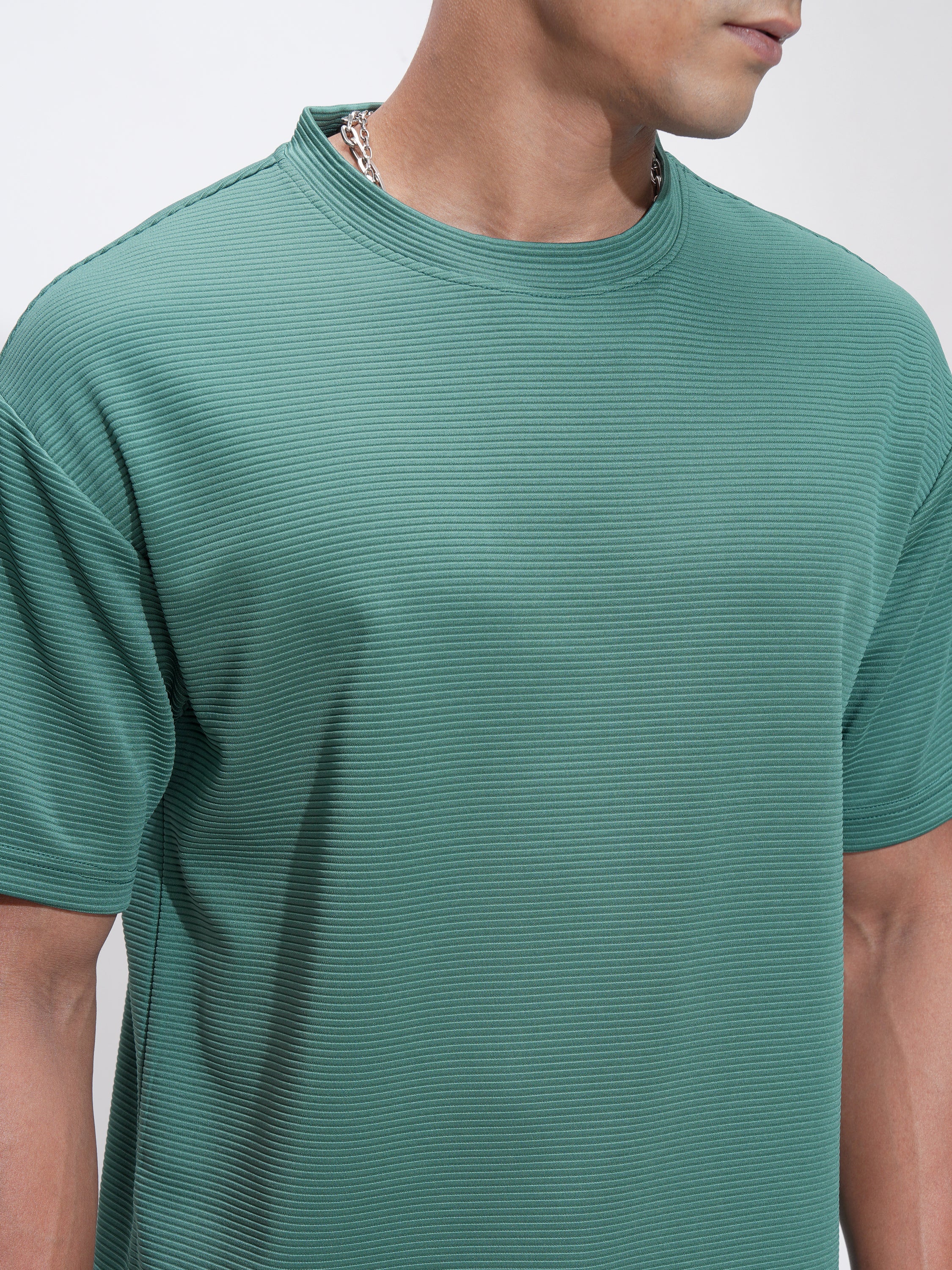 Highlander Men Teal Self Design Relaxed Fit T-Shirt - Teal - Image 5