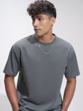 Highlander Men Grey Self Design Relaxed Fit T-Shirt - Grey - Image 1